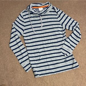 Sperrys Women’s Size Small Gray & Navy Striped Cowl Neck Shirt Long Sleeved